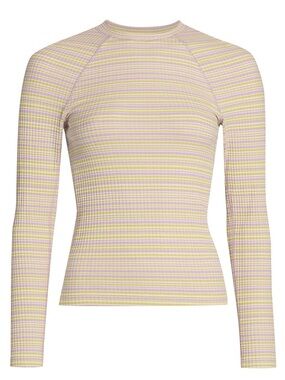 Stine Goya Joy Samara Rib Jersey Top Iris Stripes Long Sleeve Fitted Size S